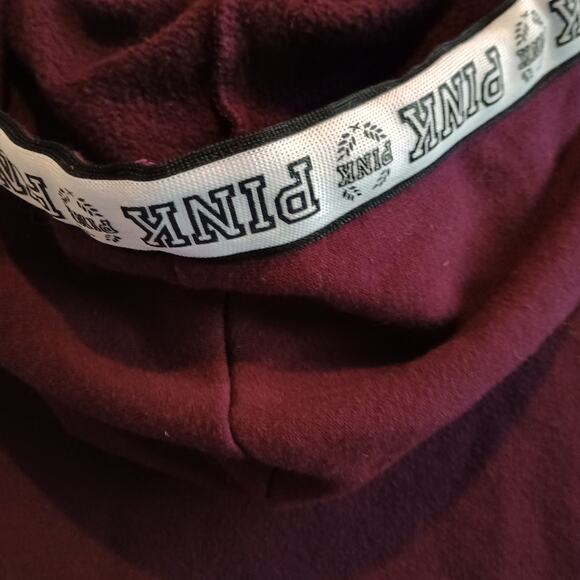 PINK Victoria's Secret Full Zip Hoodie XS Maroon White Black Stripe Mesh 2016 - Picture 9 of 12